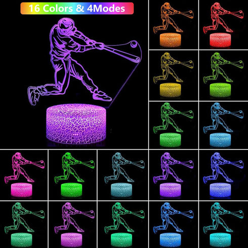 3D Baseball Man Night Light for Kids for Teens Boys Girls Birthday Christmas Gift,with Smart Touch and Remote
