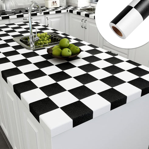 YENHOME 30"X118" Checkered Contact Paper, Peel and Stick Removable Black and White Wallpaper for Walls