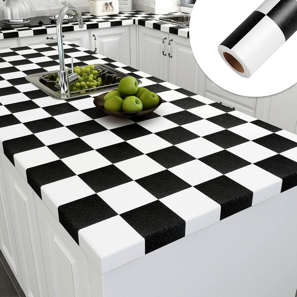 YENHOME 30"X118" Checkered Contact Paper, Peel and Stick Removable Black and White Wallpaper for Walls