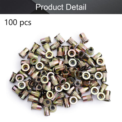 MroMax 100Pcs M6 Carbon Steel Rivet Nuts Flat Head Threaded Insert Nutsert Zinc Plated Finish for Automotive