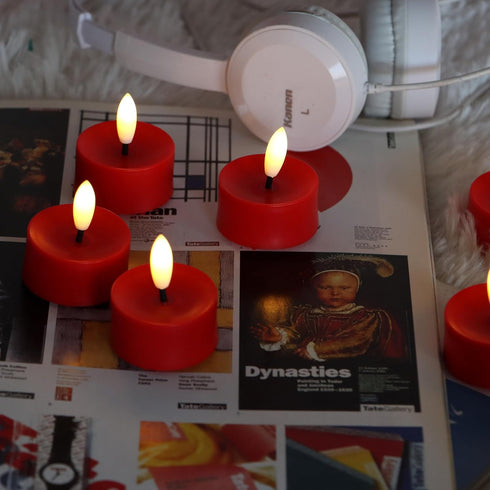 6 Pack CANDLE CHOICE Battery Operated Flameless Tea Lights Realistic Black Wick Bright Flickering LED Tealight Candles