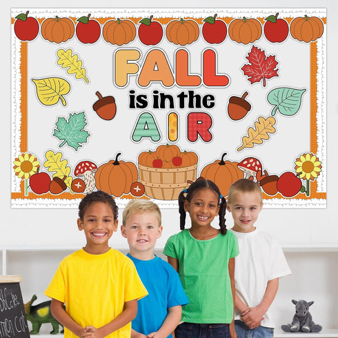 Fall Bulletin Board Decorations Set with Pumpkin Classroom Decors Autumn Maple Leaves for Thanksgiving