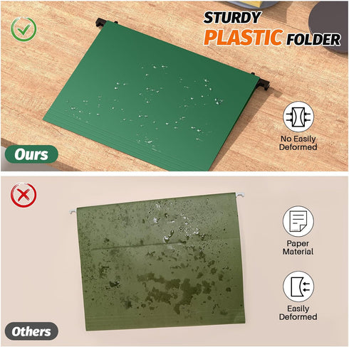 Plastic Hanging File Folders, 12 Pack, Letter Size, Reinforced Hang Folders, Designed for Home and Office, Green
