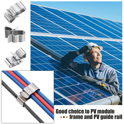 Zhengmy 300 22.5 mm/ 0.89 Inch Pcs Trailer Frame Wire Clips Stainless Steel Metal Cable Clips Solar Panel Double Wire