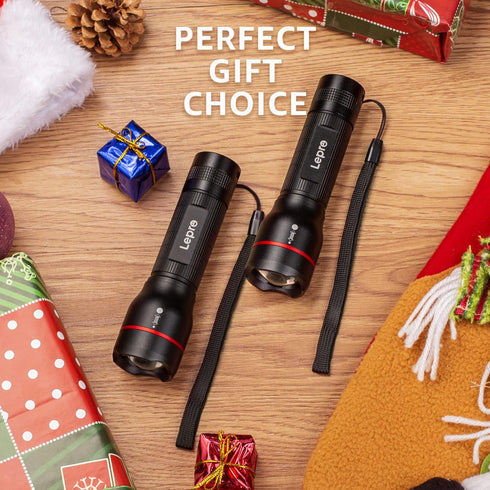 Lepro LED Flashlights LE2000, High Lumen, 5 Lighting Modes, Waterproof Pocket Size Flashlight, 2 Pack for Outdoor