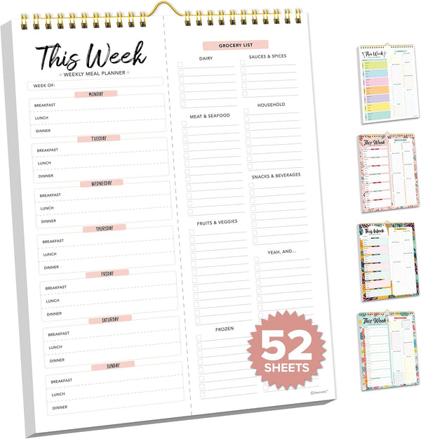 Decorably Weekly Meal Planner with Grocery List - 52 Tear-Off Sheets Refrigerator Meal Planner, 8.5x11in Magnetic