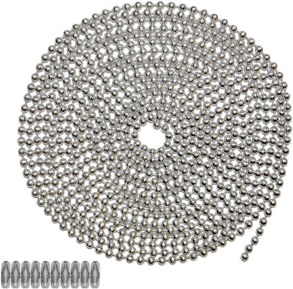 10 Foot Length Ball Chain, Number 6 Size - Aluminum with 10 Matching Connectors