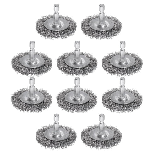 uxcell 10Pcs 2" High Carbon Steel Wire Wheel Brush with 1/4-Inch Hex Shank for Rust Removal and Scrubbing