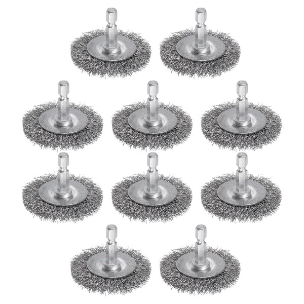 uxcell 10Pcs 2" High Carbon Steel Wire Wheel Brush with 1/4-Inch Hex Shank for Rust Removal and Scrubbing