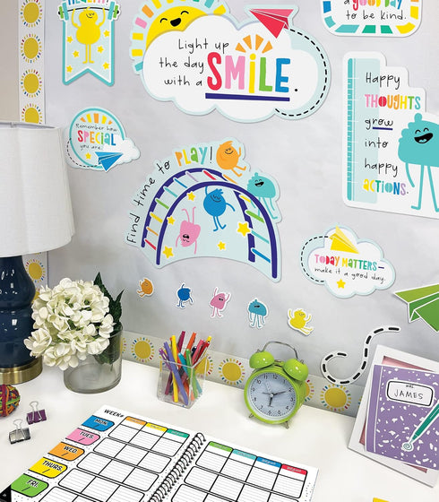 Carson Dellosa Happy Place 15 pc Bundle Motivational Bulletin Board Set, Rainbow Decorations and Positive Affirmations