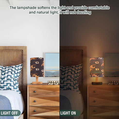 ALAZA Cute Brown Dogs Football Bedside Table Lamp with USB Port for Bedroom Nightstand Lamps Night Light Linen Fabric