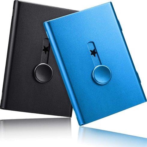 Tatuo 2 Pack Thumb Drive Business Card Holder, Stainless Steel Portable Slide Out Name Holder Wallet for Men and Women