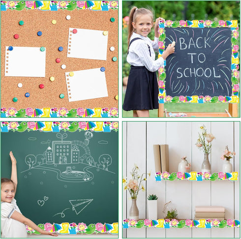 Spring Flower Bulletin Board Border, 65.6 Feet, Scalloped Trim, Springtime Decor for Classroom, Home Office, Chalkboard