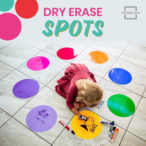 SCRIBBLEDO 8 Pack Dry Erase Dots, 11 inch Colorful Circles for Tables, Whiteboard Wall Removable Vinyl for School