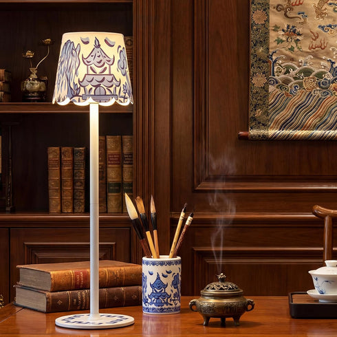 1 Pack 3 Pickmesh Chinoiserie Mahjong Lamp Scalloped Edge Chinoiserie LED Cordless Table Lamp Color Modern Rechargeable