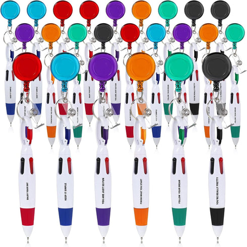 Geosar 24 Pcs Retractable Shuttle Pens – 4 in 1 Carabiner Nurse Pens with Keychain Clip Holder for Office School