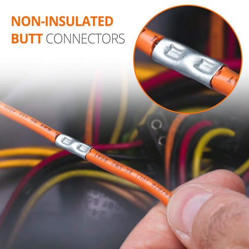 Wirefy 100 PCS Non Insulated Butt Connectors Kit, Uninsulated Crimp Wire Connectors for 24-8 AWG