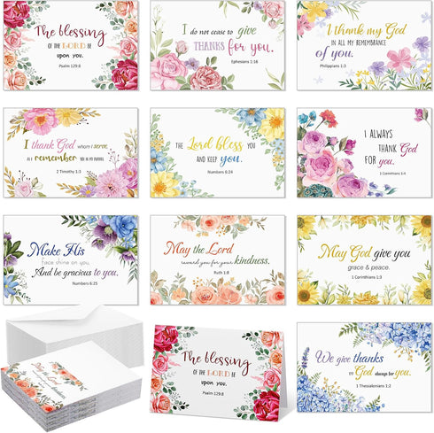 Affrolling 50 Pack Spring Religious Christian Thank You Cards Bulk with Scripture Envelopes