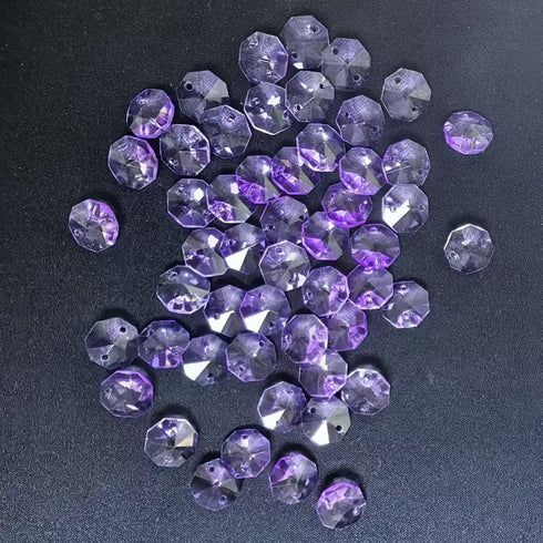LOTOWELZON 100Pcs 14mm 2 14mm/0.55in) Crystal Glass Beads Purple Holes Octagonal Drops Chandelier Hanging Pendants