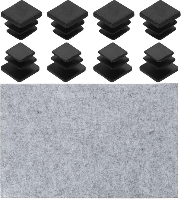 uxcell 8 Pcs Square Plastic Plugs with Furniture Felt Pad, 13mm/0.51" Tubing