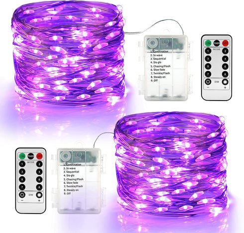 BrizLabs Purple Halloween Lights, 19.47ft 60 LED Battery Halloween Lights, 8 Modes