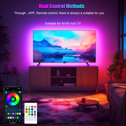 LED Lights for TV 40-60 Inch, 10FT Backlight Kit with Bluetooth APP & 24 Keys Remote, Music Sync, USB Powered