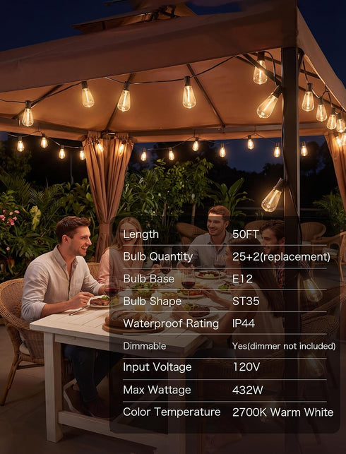 50FT 25 ST35 Bulbs LED Outdoor String Lights, Patio Lights with Shatterproof LED Vintage Edison Connectable LED String