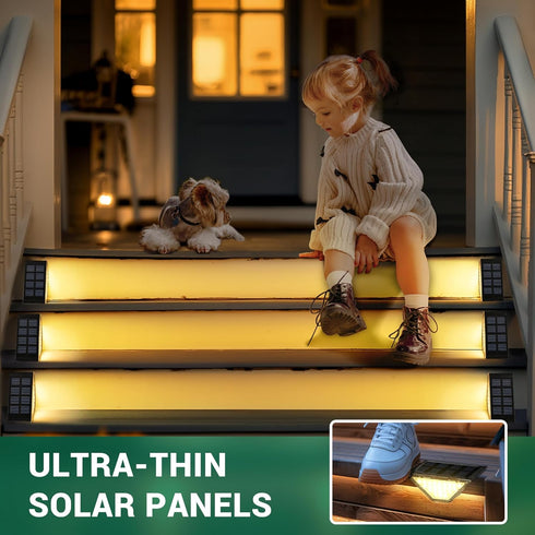 6 Pack 24 IP65, PATIOWIN Solar Step Lights for Outside, LEDs Solar Stair Lights Waterproof Solar Deck Lights Outdoor