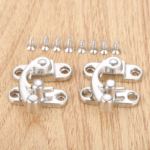 Yetaha 2PCS Antique Box Hasp Latch - Decorative Horn Lock Silver Hook Buckle Clasp Small Hardware for Wooden Jewelry