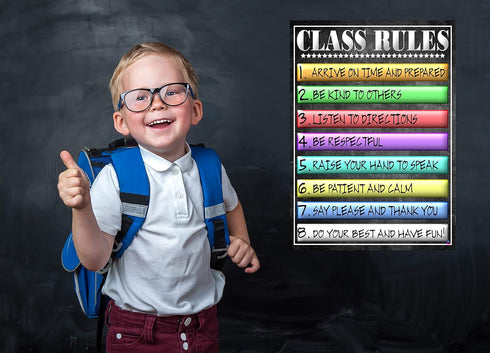 Class Rules Poster Laminated - Size 14x19.5 in. Educational Classroom Decorations for Back To School