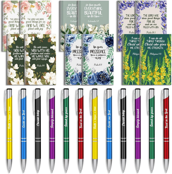 Geyee 24 Pcs Mini Motivational Pens, Inspirational Notepads, Bulk Appreciation Gifts, Small Journals Set