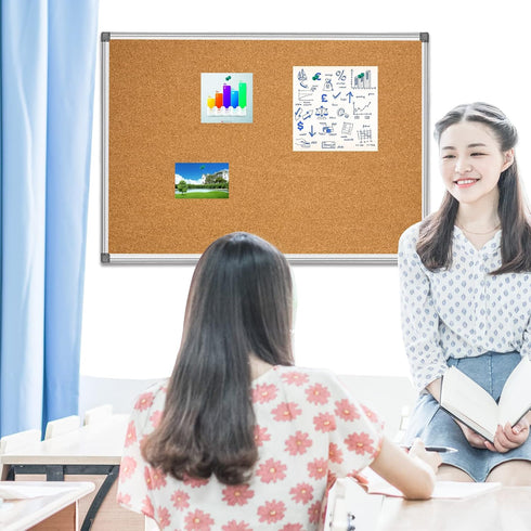 BIBOC 24 x 36 inches Cork Board, Bulletin Board, Felt Board for Homes or Offices with Silver Frame