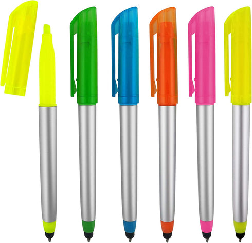 Stylus Ballpoint Pen with Highlighter Tips, 3 in 1 Combo Stylus for Touchscreens, Pack of 5