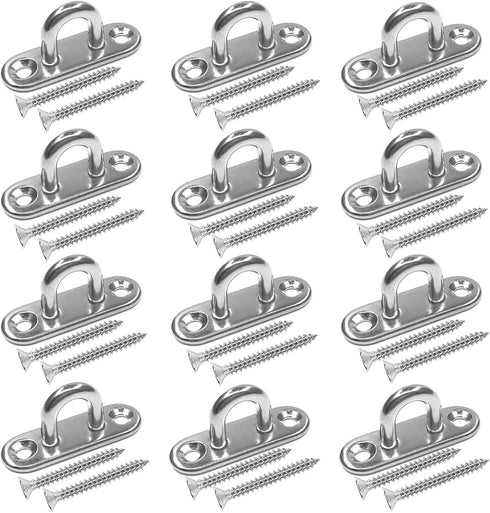 12 Pcs Pad Eye Hooks, 1.8 inches Stainless Steel Screw Hooks, Plant Hangers with Screws Anchors for String Lights