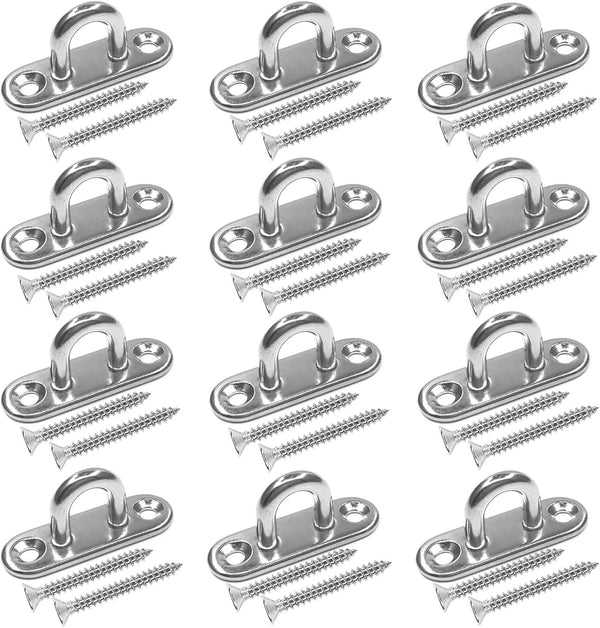 12 Pcs Pad Eye Hooks, 1.8 inches Stainless Steel Screw Hooks, Plant Hangers with Screws Anchors for String Lights