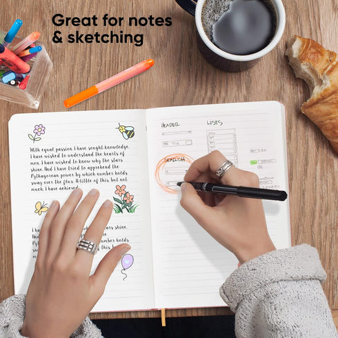 Lined Hard Cover Notebook Journal, 100Gsm Premium Thick Paper, 5"×8.25" with Inner Pocket for Writing
