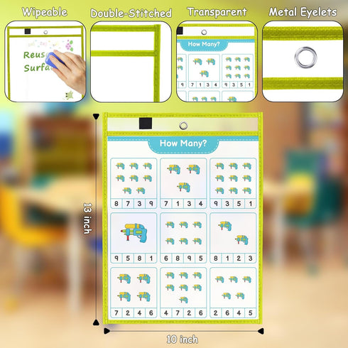 Ndsox 50 Packs Oversized Dry Erase Pockets, Heavy Duty Clear Plastic Document Sleeves for Teacher Classroom