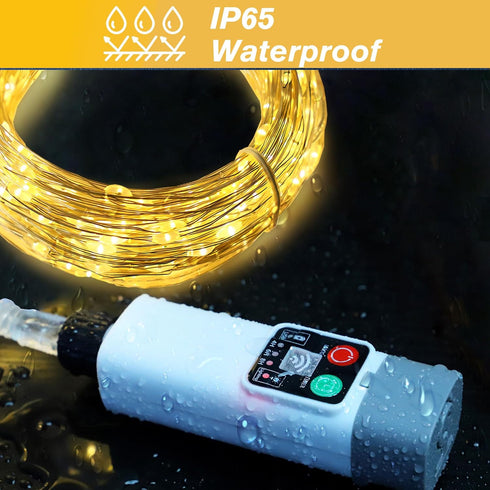 Wentwos 33FT 100 IP65 8 LED Rechargeable String Lights, USB Charging, Waterproof Outdoor Camping Lights, Modes Fairy