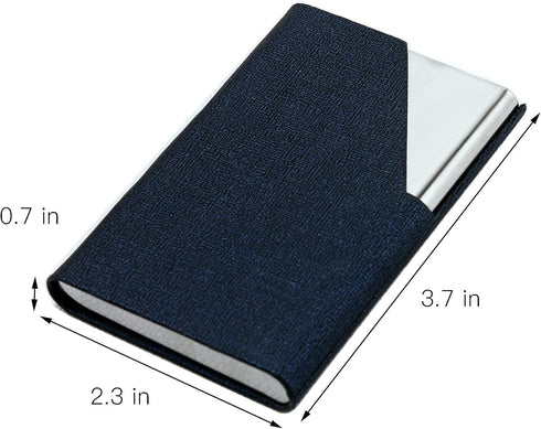 homEdge Business Card Holder, Slim Professional 2 Packs PU Leather + Stainless Steel Case - Black and Blue