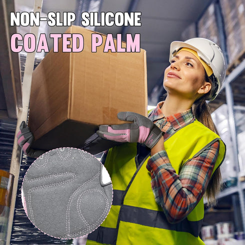 HANDLANDY Womens Work Gloves with Grip, Safety Moving Driving Gloves Touch Screen, Utility Yard Workers Gloves Pink (Grey- pink, Small (Pack of 1))