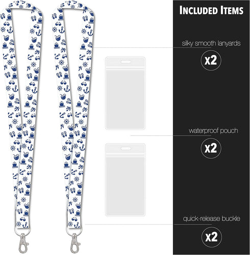 Cruise On Lanyards for Cruise Ship Cards (2-Pack) with ID Holder, Detachable Key Card Badge & Waterproof Holder (White