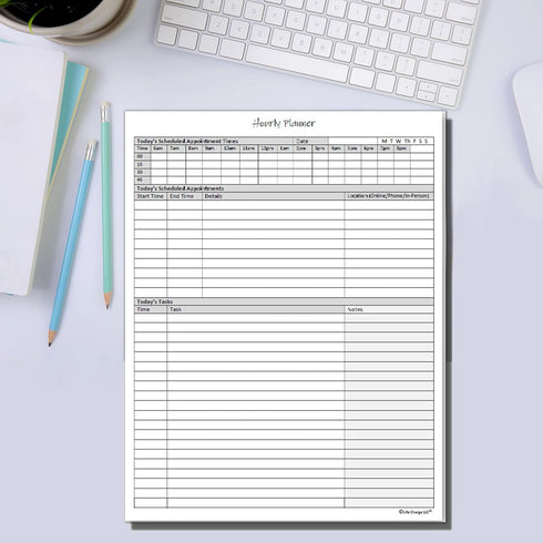 Hourly Planner Notepad, 50 Page Planning Pad w/Appointment Time Block, 8.5 X 11, A4 Sheets for Office Work Schedule