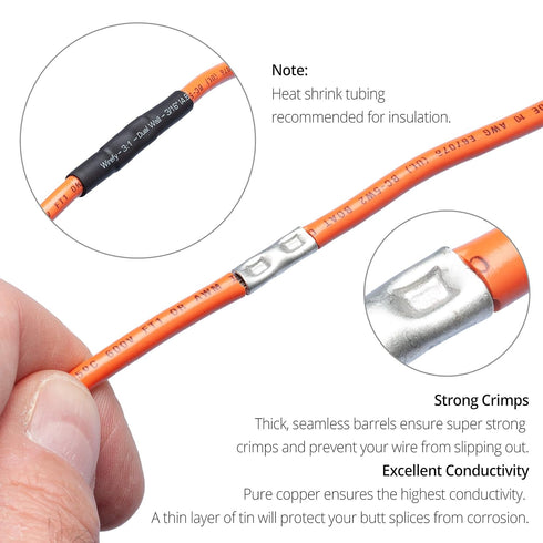 Wirefy 200 PCS Non Insulated Butt Connectors Kit - Uninsulated Crimp Wire Connectors for 24-8 AWG