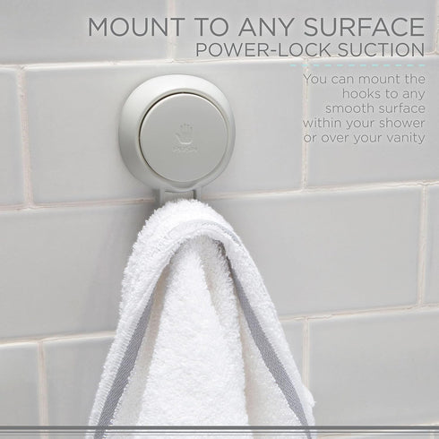 Bath Bliss Power Lock Gel-Suction Hooks, 2 Pack for Shower and Bathroom, White