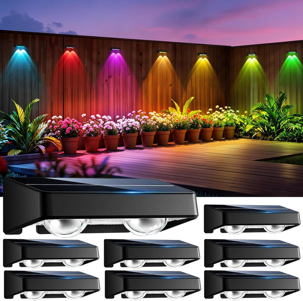 Solar Fence Lights 8 Pack 9 Colors & 11 Lighting Modes Solar