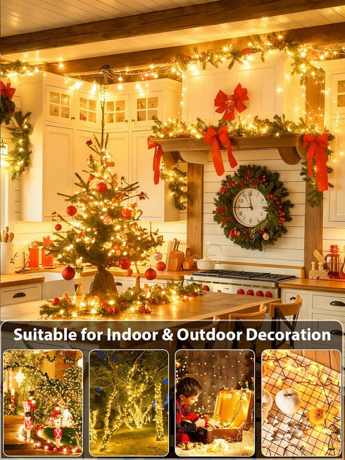 33 100 8 FT LED Christmas String Lights Indoor Outdoor, Memory Function & Timer & Modes, UL Certified, Linkable Green