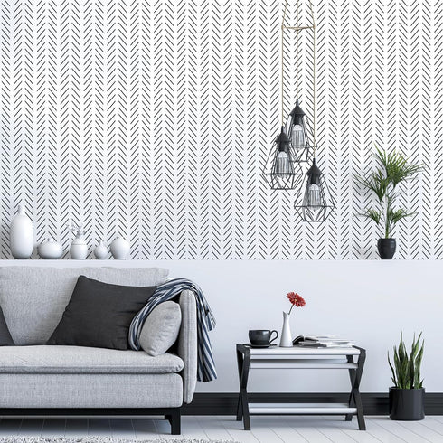 Erfoni Black and White Peel and Stick Wallpaper, Modern Herringbone Contact Paper, 17.7inch x 78.7inch