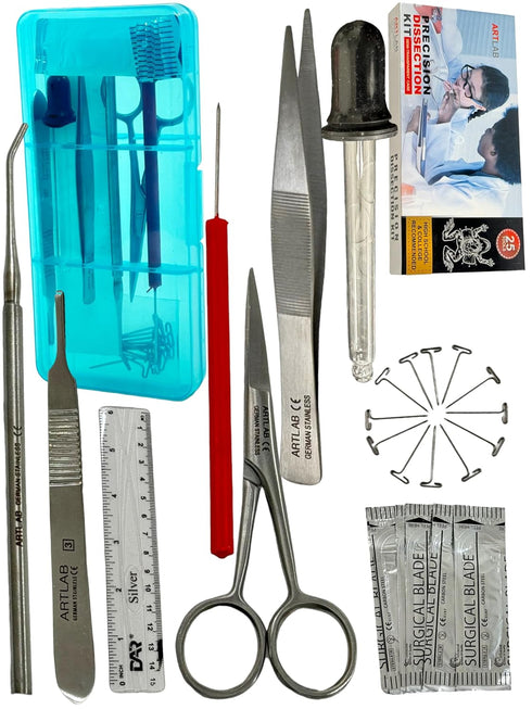 ArTLaB Premium 25 Piece Dissection Kit, Stainless Steel Biology Instruments with Scalpel Handle, Blades & T-Pins