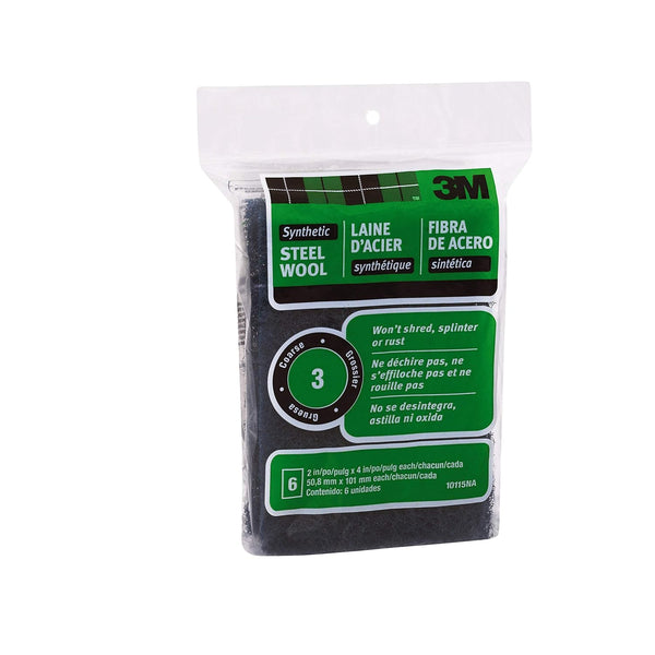 3M Synthetic Steel Wool Pads, #3 Coarse, 6-Pads, Rinse and Reuse, Compatible with Water-Based Strippers
