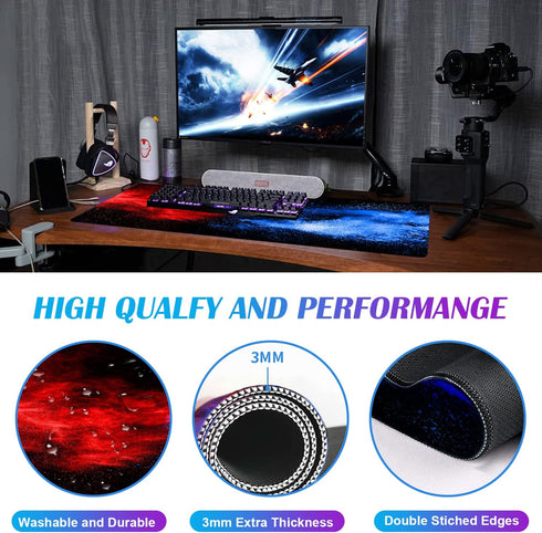 Large Extended Gaming Mouse Pad, Non-Slip Waterproof Rubber Base, Stitched Edges, Colorful Starry Sky